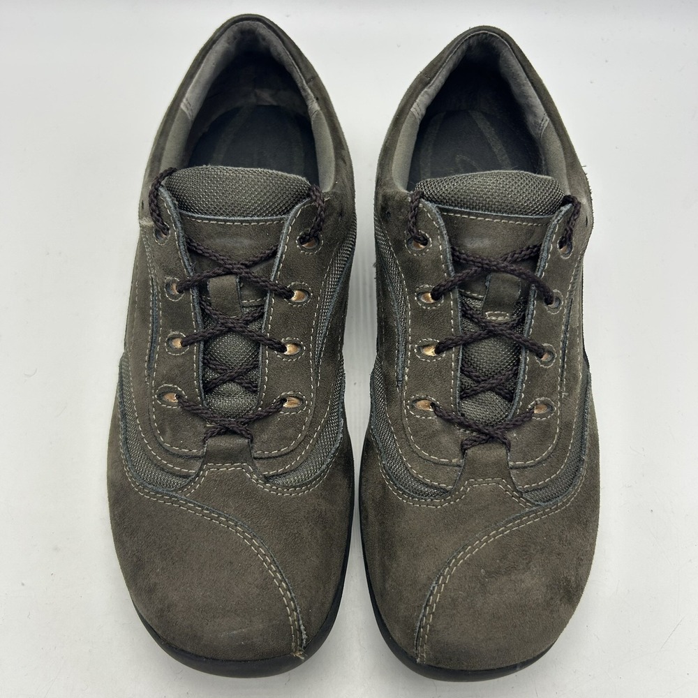 Clarks In Motion Suede Walking Shoes Woman 7.5 M Leather Green-Gray Lace Up Read
